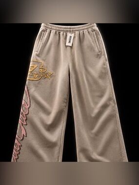 Seven7 ‘Beachside’ Beige Graphic Wide-Leg Sweat Pants - Size XL - NWT